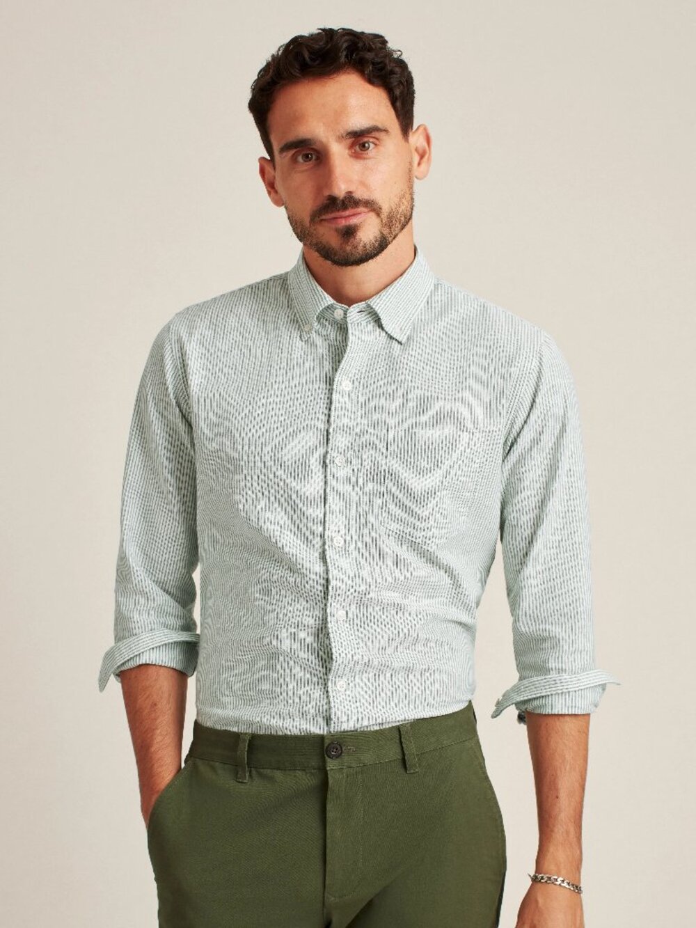 Bonobos Green Stripe Slim Long Sleeve Stretch Oxford Shirt/16952